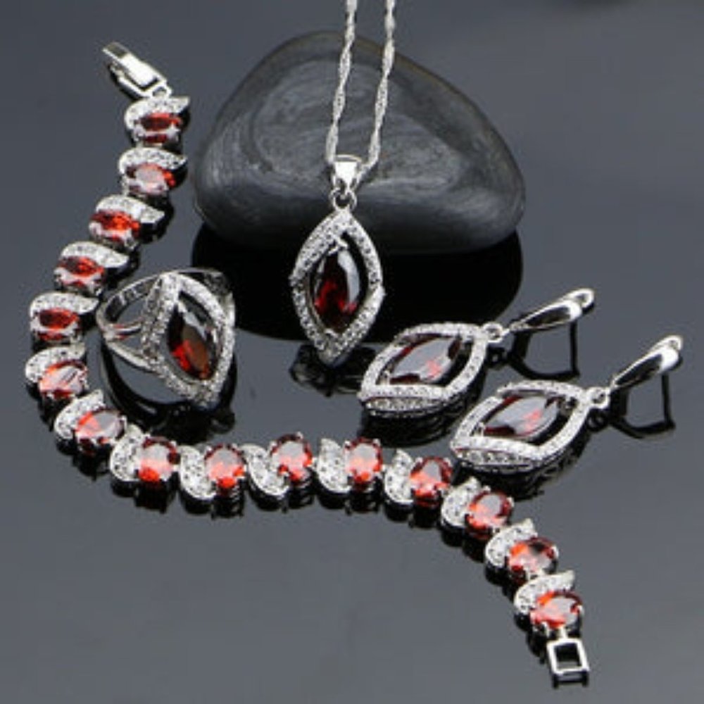 Gift Set:Lozenge 925 Red CZ Zircon Gift Set